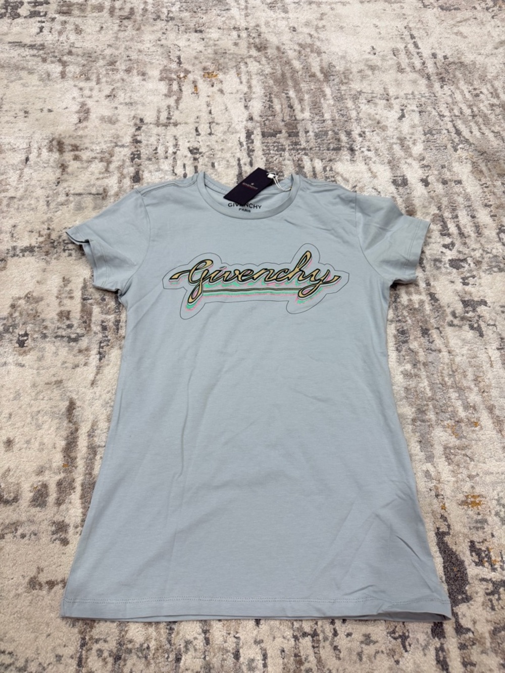 Light Blue Script Logo Short Sleeve Tee — Women's